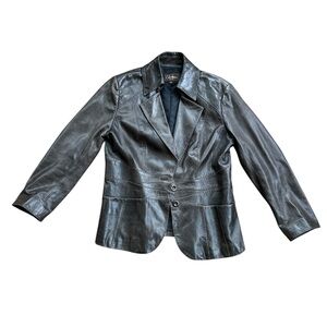 Cole Haan 100% Lambskin Leather Blazer Jacket Womens Sz 10 Brown Lined Soft Luxe